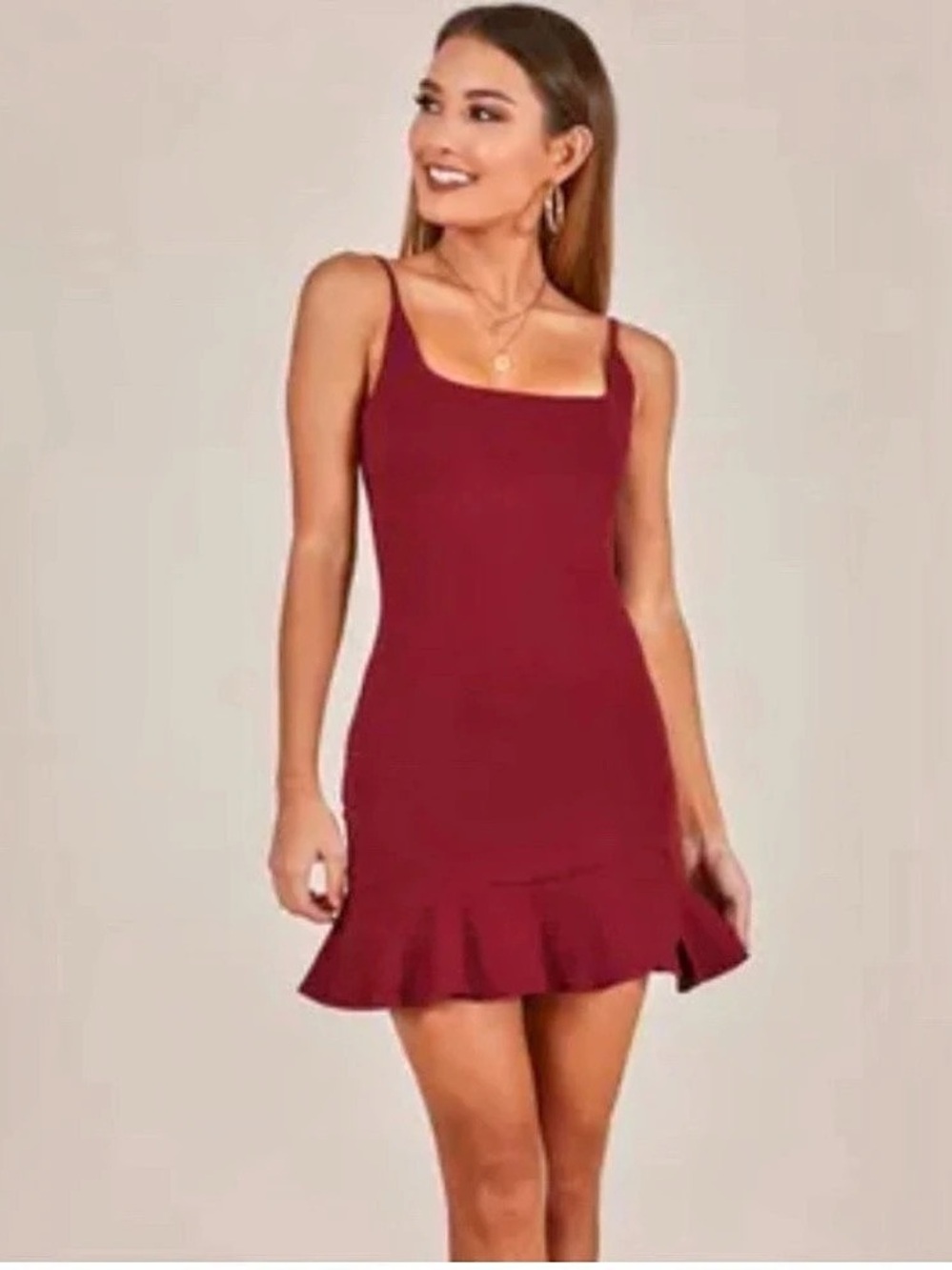 Showpo Burgundy Mini Dress Ruffle Hem size 8